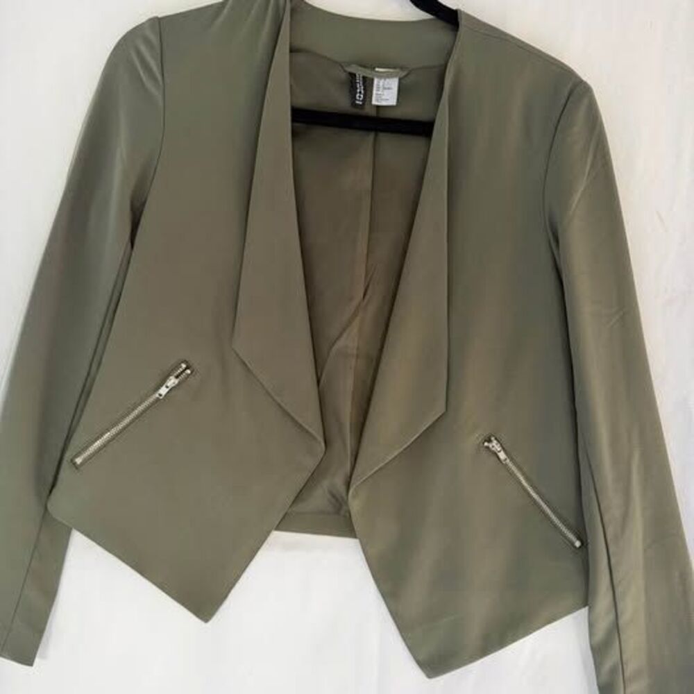 H&M Olive Green Draped Front Blazer Jacket Size 4